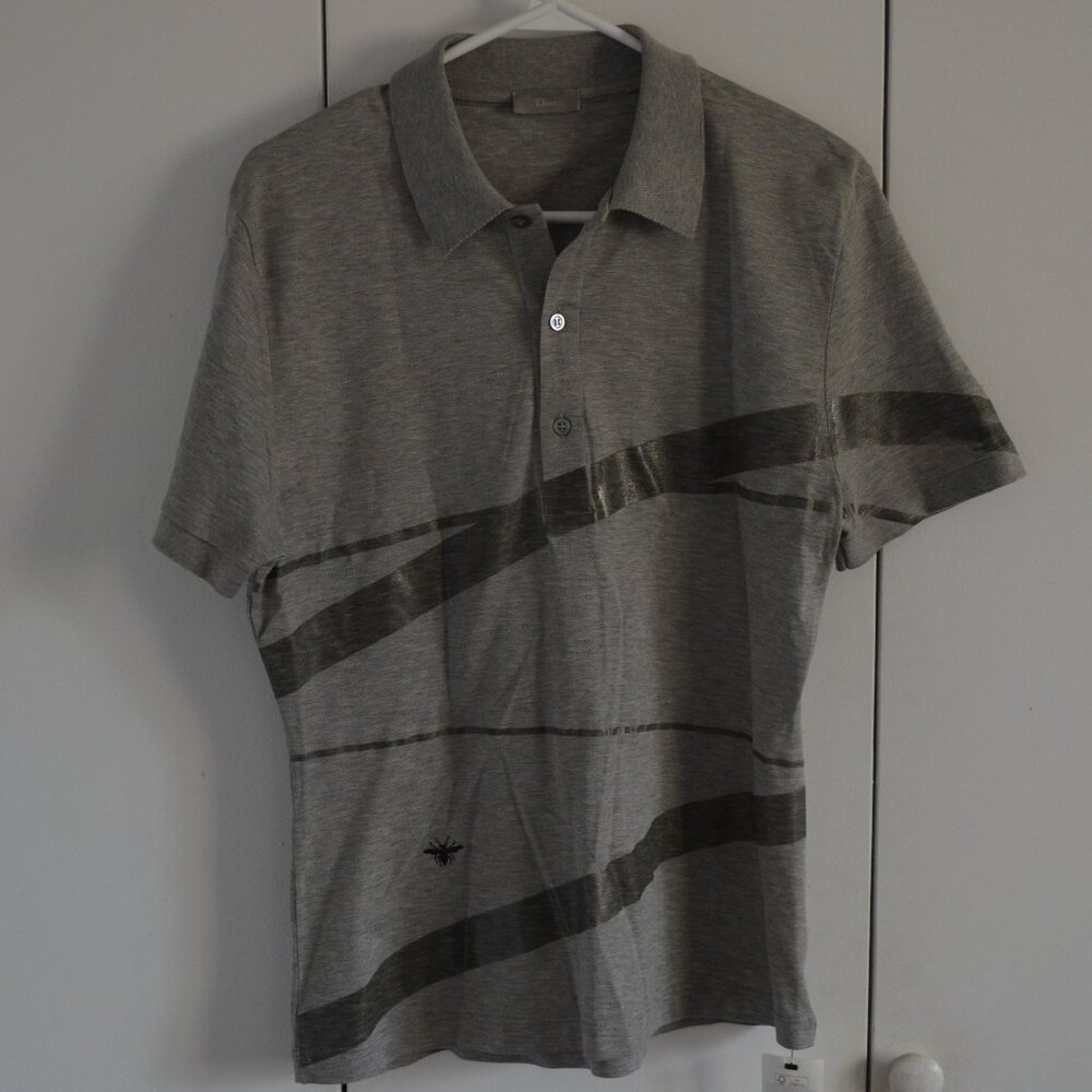 Gray strip wax striped polo style Dior homme shirt, bee, SS04, The realreal, M/L